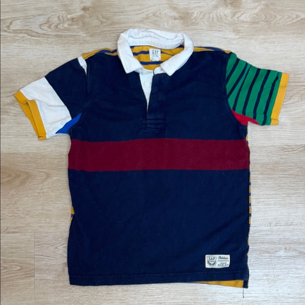 Gap Boy’s Large 10/11 Colorful Striped Patchwork Polo Shirt Made in India